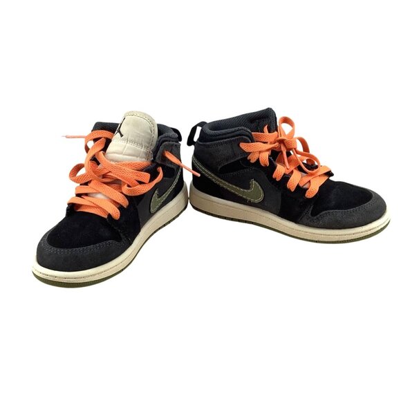 Air Jordan 1 Mid SE GS Black/Orange Suede Shoes Size 11C Youth - Picture 3 of 7